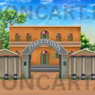 Police Station Exterior PSD Background – Editable HD Template for Animation & Design