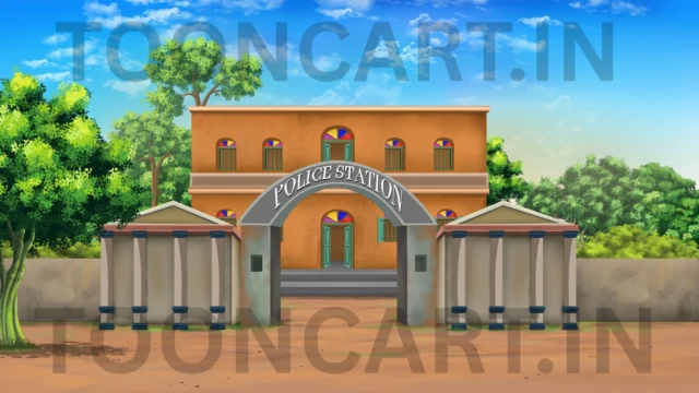 Police Station Exterior PSD Background – Editable HD Template for Animation & Design