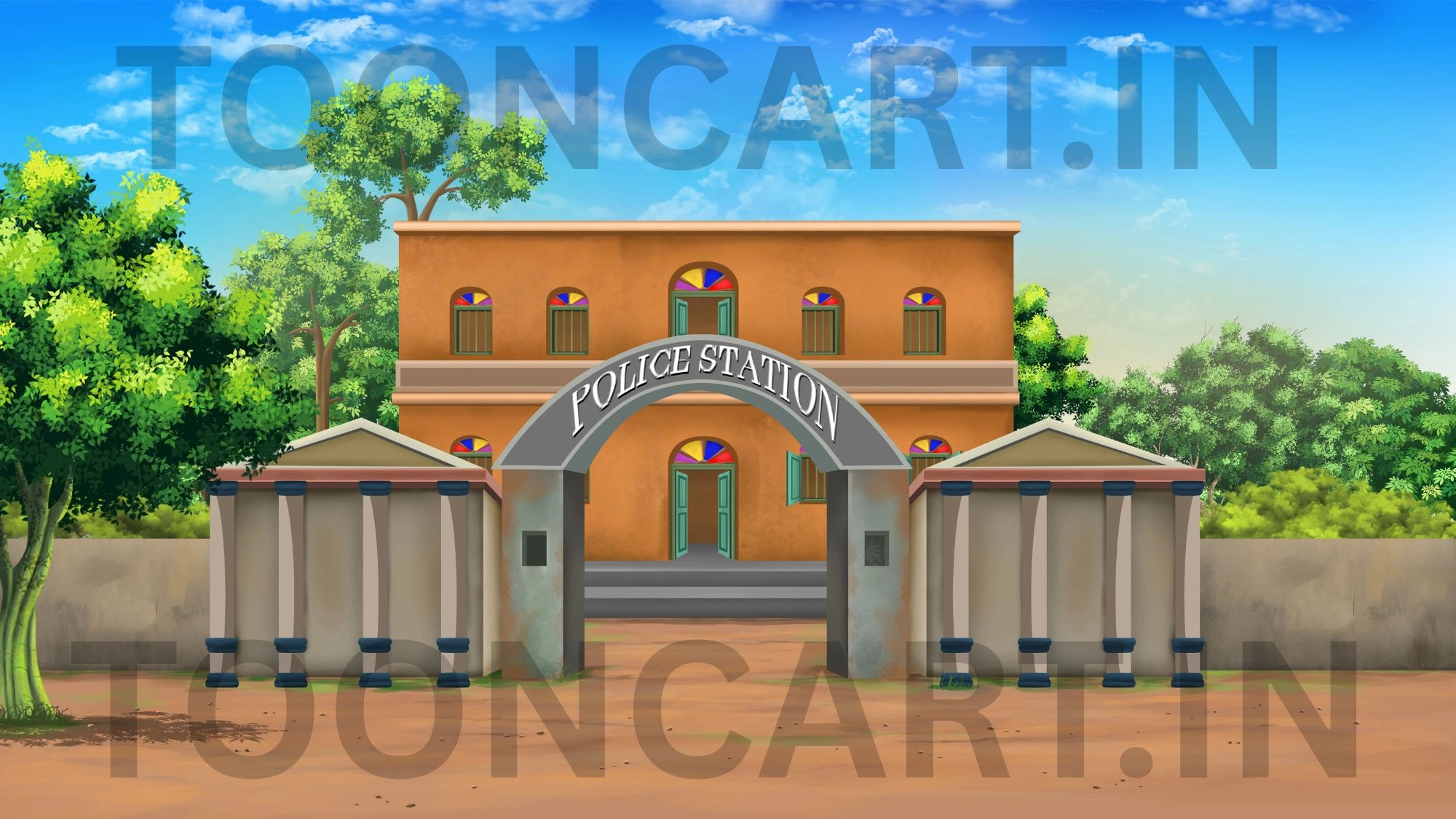 Police Station Exterior PSD Background – Editable HD Template for Animation & Design