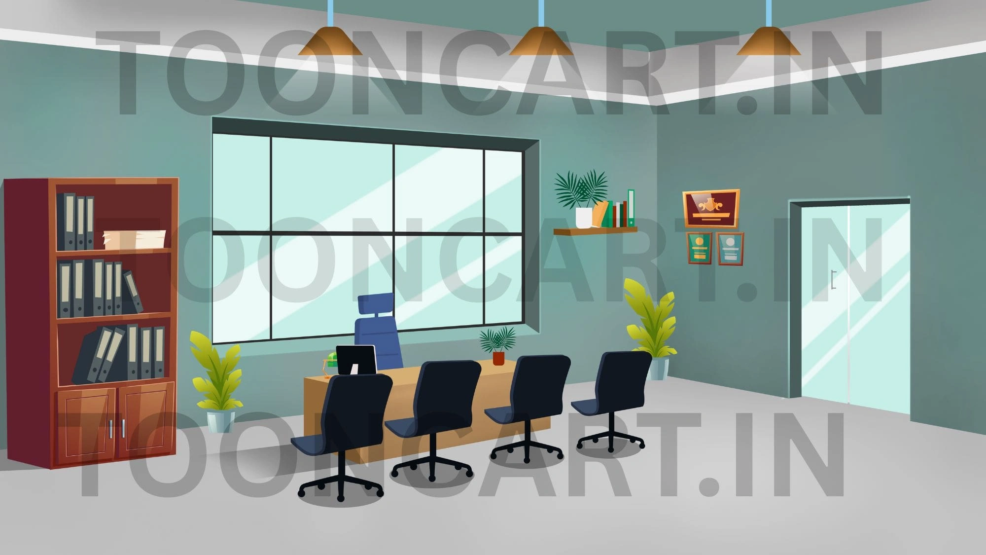 Office Room Background PSD – Editable HD/4K Template for Animation & Design