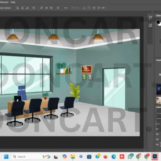 Office Room Background PSD – Editable HD/4K Template for Animation & Design